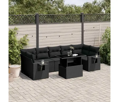 8-Daļīgs Dārza Dīvāna Komplekts, Matrači, Melna Pe Rotangpalma Vidaxl