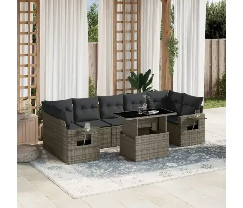 8-Daļīgs Dārza Dīvāna Komplekts Ar Matračiem, Pelēks Pe Pinums Vidaxl