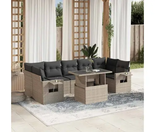 8-Daļīgs Dārza Dīvāna Komplekts,Matrači, Gaiši Pelēka Pe Pinums Vidaxl