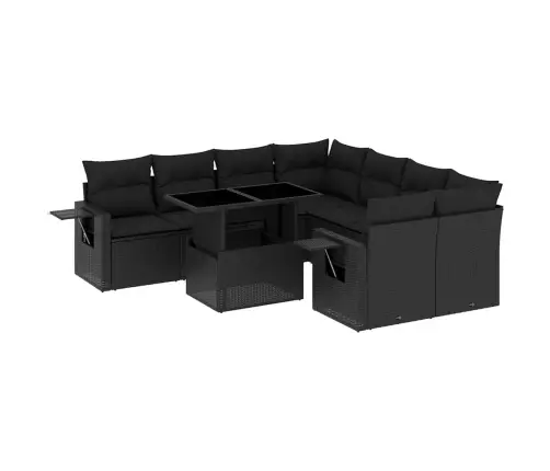 Sodo Komplektas Su Pagalvėlėmis, 9 Dalių, Juodas, Poliratanas