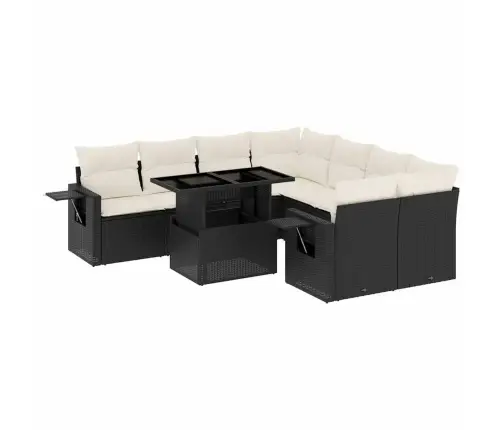 9-Daļīgs Dārza Dīvāna Komplekts, Matrači, Melna Pe Rotangpalma Vidaxl