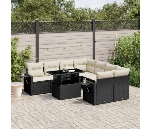 9-Daļīgs Dārza Dīvāna Komplekts, Matrači, Melna Pe Rotangpalma Vidaxl