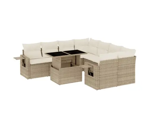 Sodo Komplektas Su Pagalvėlėmis, 9 Dalių, Smėlio, Poliratanas