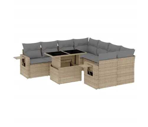 9-Daļīgs Dārza Dīvānu Komplekts, Matrači, Bēša Pe Rotangpalma Vidaxl