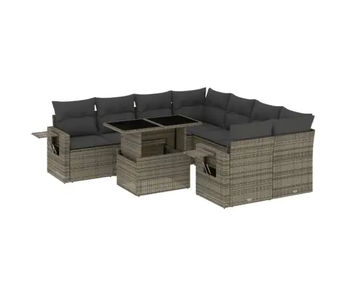 Sofos Komplektas Su Pagalvėlėmis, 9 Dalių, Pilkas, Poliratanas