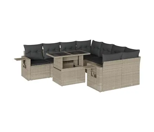 Sofos Komplektas Su Pagalvėlėmis, 9 Dalių, Pilkas, Poliratanas