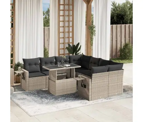 Sofos Komplektas Su Pagalvėlėmis, 9 Dalių, Pilkas, Poliratanas