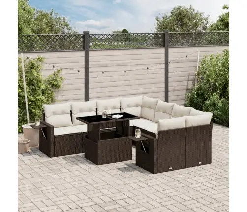 Sodo Komplektas Su Pagalvėlėmis, 9 Dalių, Rudas, Poliratanas