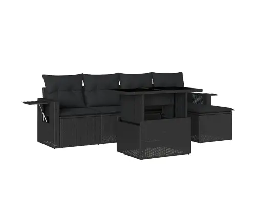 6-Daļīgs Dārza Dīvāna Komplekts, Matrači, Melna Pe Rotanpalma Vidaxl