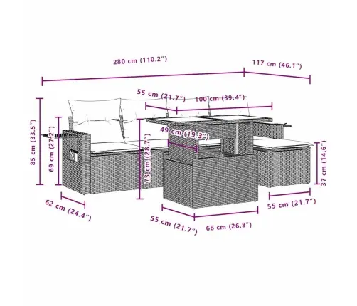 6-Daļīgs Dārza Dīvāna Komplekts, Matrači, Melna Pe Rotanpalma Vidaxl