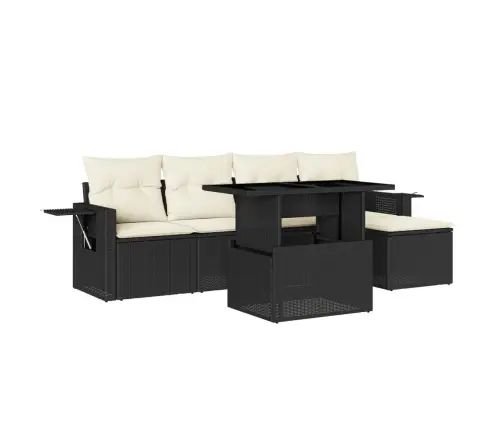 Sofos Komplektas Su Pagalvėlėmis, 6 Dalių, Juodas, Poliratanas