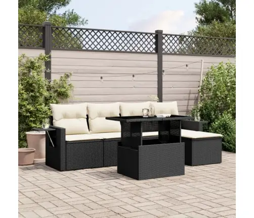 Sofos Komplektas Su Pagalvėlėmis, 6 Dalių, Juodas, Poliratanas