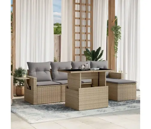 6-Daļīgs Dārza Dīvāna Komplekts, Matrači, Bēša Pe Rotangpalma Vidaxl