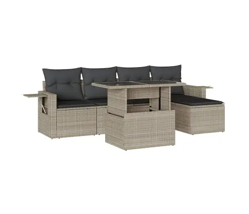 6-Daļīgs Dārza Dīvānu Komplekts,Matrači, Gaiši Pelēka Pe Pinums Vidaxl