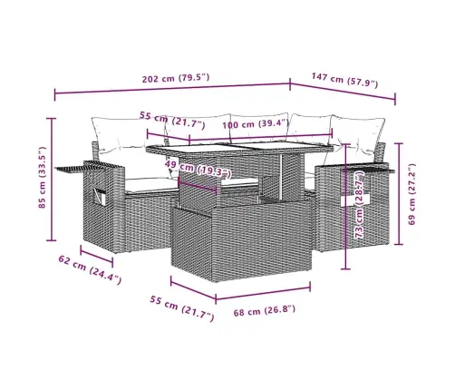 5-Daļīgs Dārza Dīvāna Komplekts Ar Matračiem, Pe Rotangpalma Vidaxl