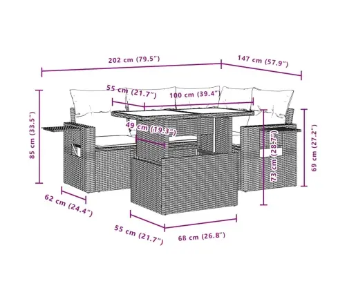 5-Daļīgs Dārza Dīvāna Komplekts Ar Matračiem, Pe Rotangpalma Vidaxl