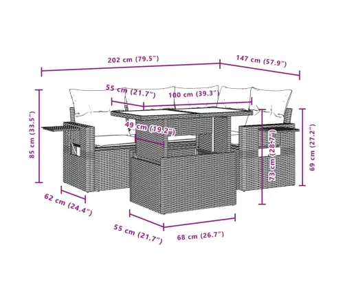 Sofos Komplektas Su Pagalvėlėmis, 5 Dalių, Smėlio, Poliratanas