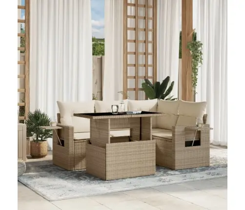 Sofos Komplektas Su Pagalvėlėmis, 5 Dalių, Smėlio, Poliratanas