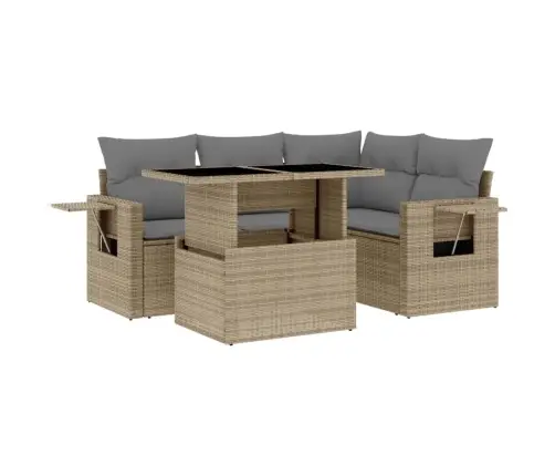 5-Daļīgs Dārza Dīvāna Komplekts, Matrači, Bēša Pe Rotangpalma Vidaxl