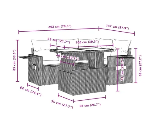5-Daļīgs Dārza Dīvāna Komplekts, Matrači, Bēša Pe Rotangpalma Vidaxl