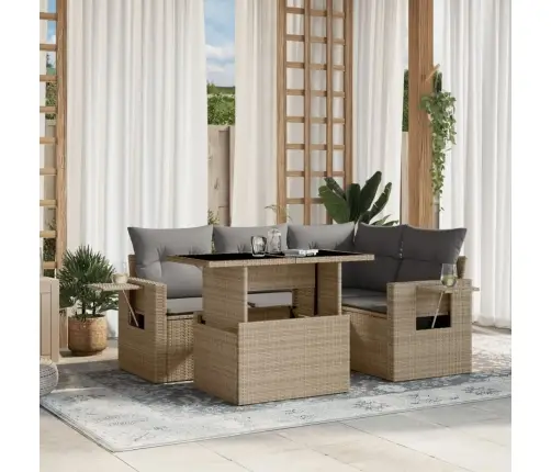 5-Daļīgs Dārza Dīvāna Komplekts, Matrači, Bēša Pe Rotangpalma Vidaxl