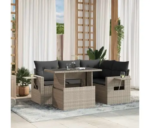 5-Osaline Aiamööblikomplekt Patjadega, Helehall, Polürotang