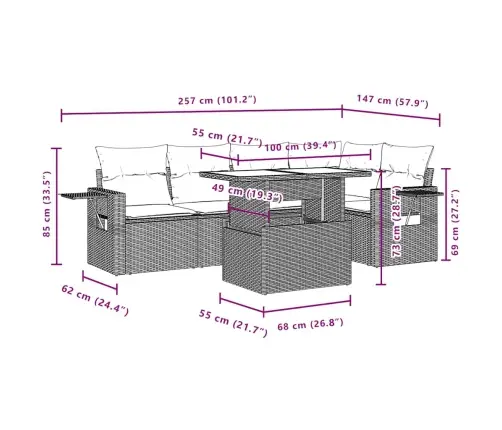 6-Daļīgs Dārza Dīvāna Komplekts, Matrači, Melna Pe Rotanpalma Vidaxl