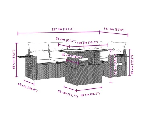 6-Daļīgs Dārza Dīvāna Komplekts, Matrači, Bēša Pe Rotangpalma Vidaxl
