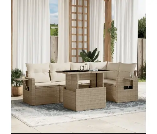 6-Daļīgs Dārza Dīvāna Komplekts, Matrači, Bēša Pe Rotangpalma Vidaxl