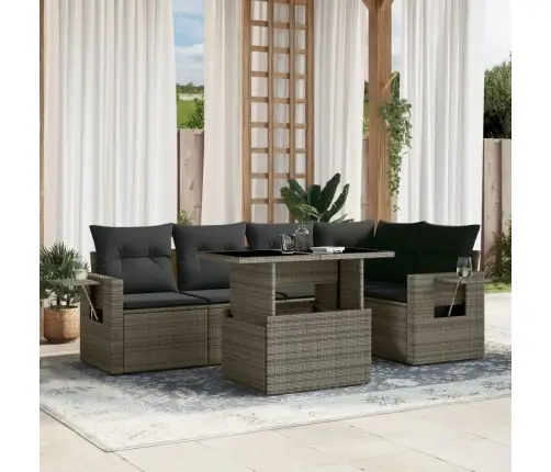 Sofos Komplektas Su Pagalvėlėmis, 6 Dalių, Pilkas, Poliratanas