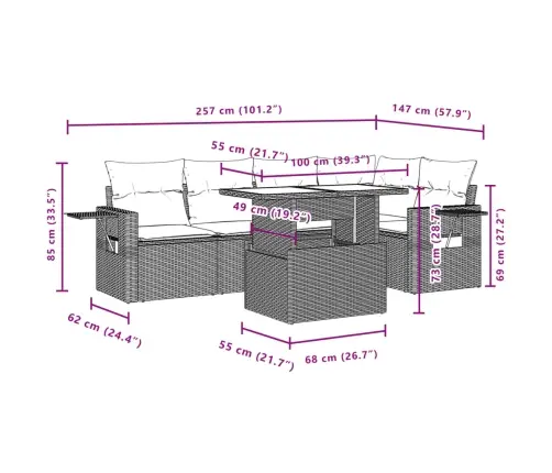 6-Daļīgs Dārza Dīvānu Komplekts, Matrači, Brūna Pe Rotangpalma Vidaxl
