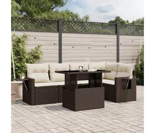 6-Daļīgs Dārza Dīvānu Komplekts, Matrači, Brūna Pe Rotangpalma Vidaxl