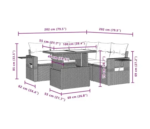 6-Daļīgs Dārza Dīvāna Komplekts, Matrači, Melna Pe Rotanpalma Vidaxl