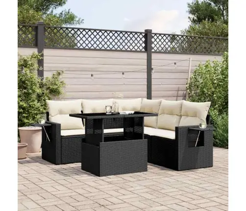 6-Daļīgs Dārza Dīvāna Komplekts, Matrači, Melna Pe Rotanpalma Vidaxl