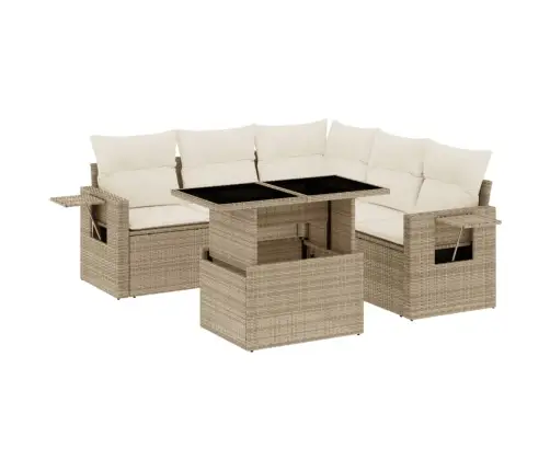 6-Daļīgs Dārza Dīvāna Komplekts, Matrači, Bēša Pe Rotangpalma Vidaxl