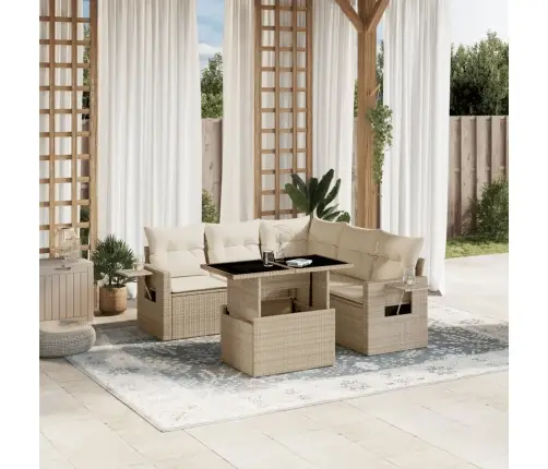 6-Daļīgs Dārza Dīvāna Komplekts, Matrači, Bēša Pe Rotangpalma Vidaxl