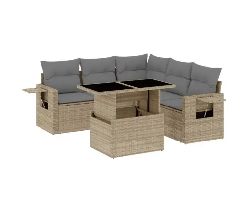 Sofos Komplektas Su Pagalvėlėmis, 6 Dalių, Smėlio, Poliratanas