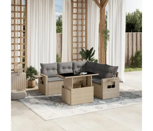 Sofos Komplektas Su Pagalvėlėmis, 6 Dalių, Smėlio, Poliratanas