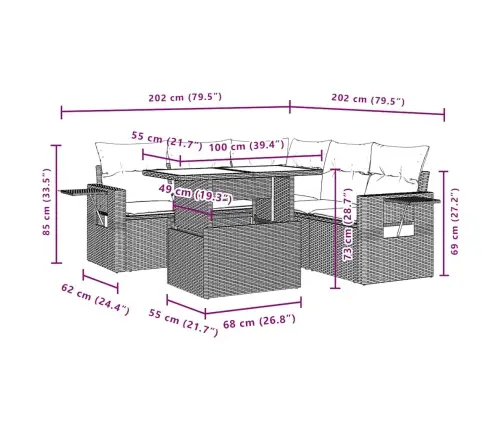 Sofos Komplektas Su Pagalvėlėmis, 6 Dalių, Pilkas, Poliratanas