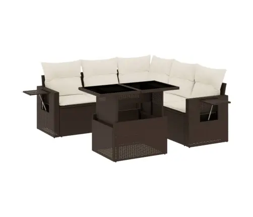 6-Osaline Aiamööblikomplekt Patjadega, Pruun, Polürotang