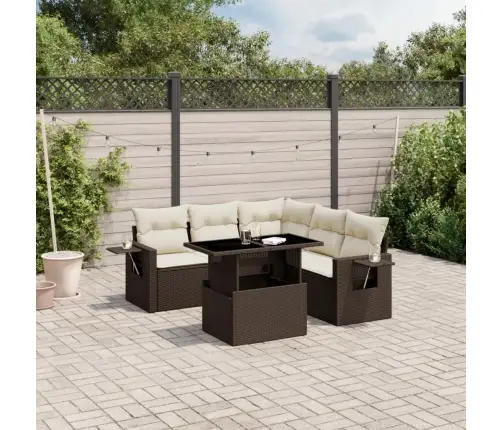 6-Osaline Aiamööblikomplekt Patjadega, Pruun, Polürotang