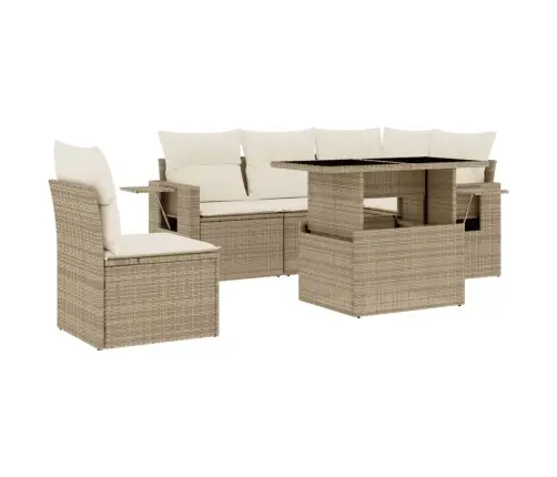 6-Daļīgs Dārza Dīvāna Komplekts, Matrači, Bēša Pe Rotangpalma Vidaxl