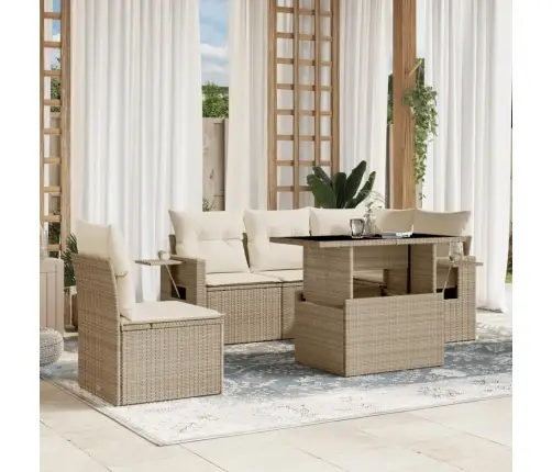 6-Daļīgs Dārza Dīvāna Komplekts, Matrači, Bēša Pe Rotangpalma Vidaxl