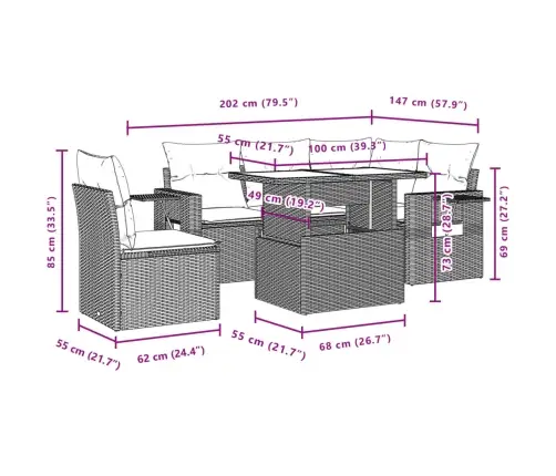 6-Osaline Aiadiivani Komplekt Patjadega, Beež, Polürotang