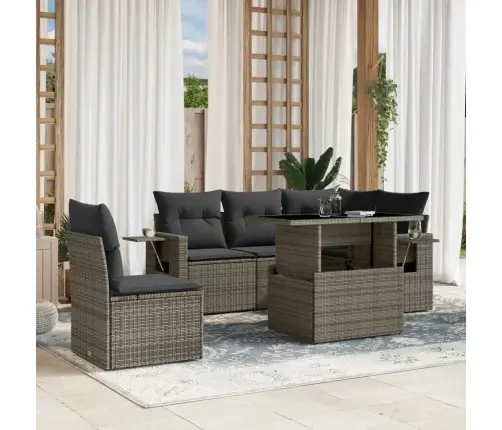 6-Daļīgs Dārza Dīvāna Komplekts Ar Matračiem, Pelēks Pe Pinums Vidaxl