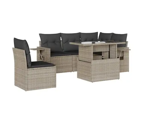 6-Osaline Aiamööblikomplekt Patjadega, Helehall, Polürotang