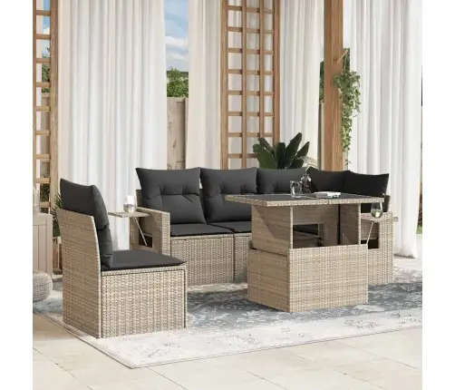 6-Osaline Aiamööblikomplekt Patjadega, Helehall, Polürotang