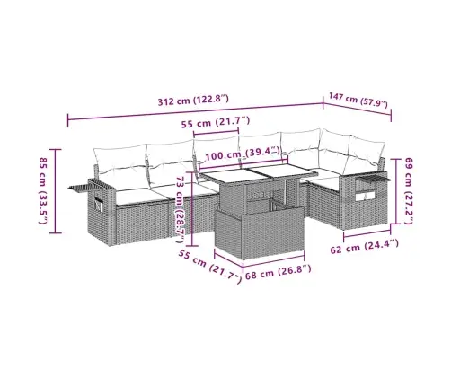 7-Daļīgs Dārza Dīvāna Komplekts Ar Matračiem, Melna Pe Vidaxl