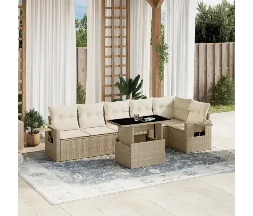 Sofos Komplektas Su Pagalvėlėmis, 7 Dalių, Smėlio, Poliratanas