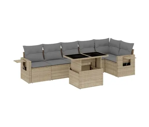 Sofos Komplektas Su Pagalvėlėmis, 7 Dalių, Smėlio, Poliratanas